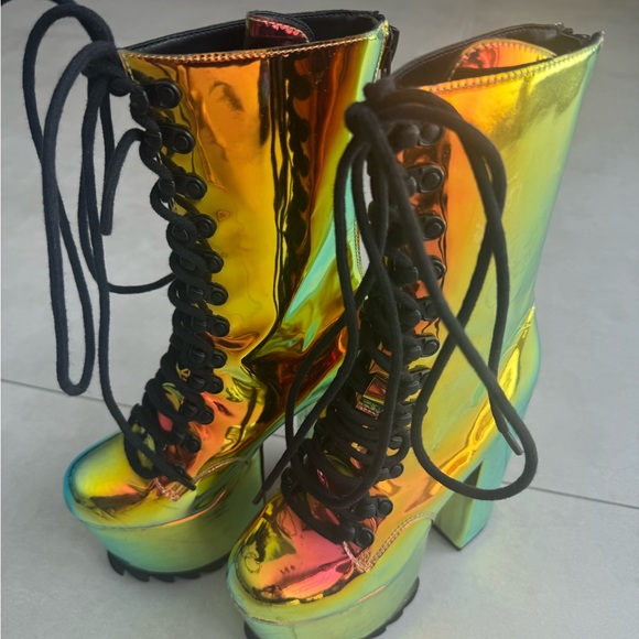 Dolls Kill Iridescent Lace-Up Boots - Picture 1 of 3